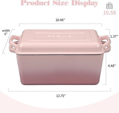 EDGING CASTING Enameled Cast Iron Dutch Oven, Oblong Bread Oven for Sourdough Bread Baking, Baking Pan, Dual Handles, Oven Safe, 4 Quart, Pink