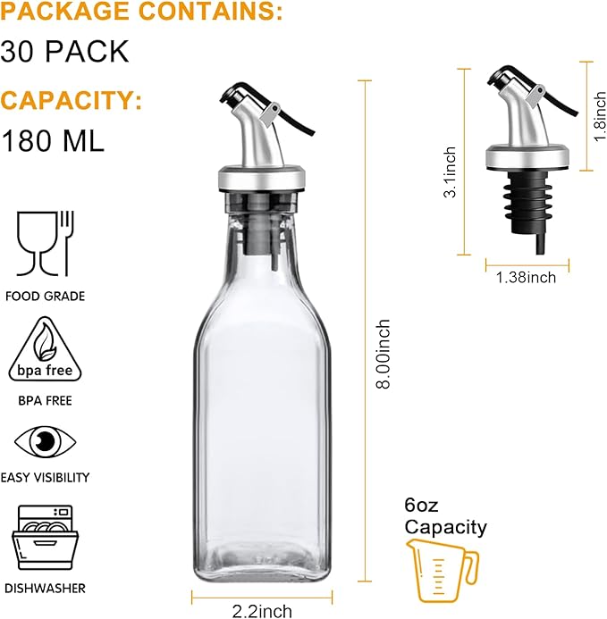 Accguan Oil Dispenser,6oz Leakproof Olive Oil Dispenser,Set with Sticker and Pen,Suitable for Storing Olive Oil, Vinegar and Other Liquids (30 PCS) - Image 2
