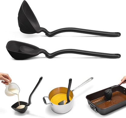 Dreamfarm Fladle Fold-Flat, Space-Saving Serving & Cooking Ladle Measures up to 1/2 Cup with Silicone Scraping Squeegee-Tip - 12" Black