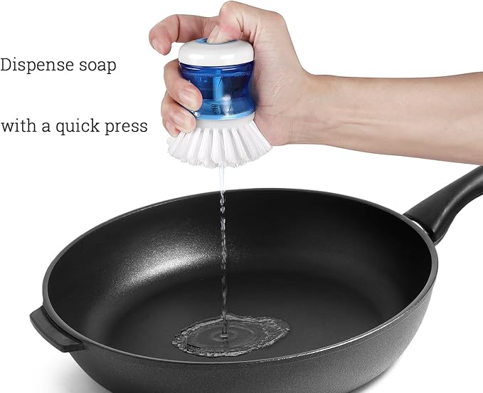 Dish Brush with Soap Dispenser, Firm Bristles Dish Scrubber for Pots, Pans & Sink Cleaning, 2 Pack - Image 4