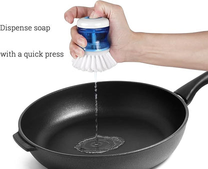 Dish Brush with Soap Dispenser, Firm Bristles Dish Scrubber for Pots, Pans & Sink Cleaning, 2 Pack - Image 4