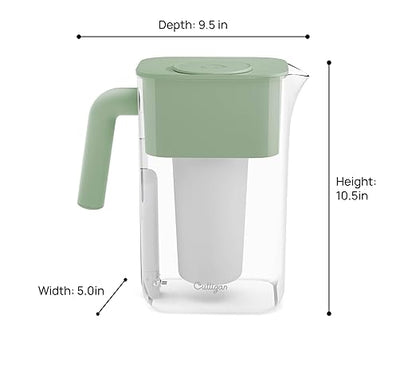 Culligan with ZeroWater Technology 10-Cup Water Filter Pitcher – Includes 5-Stage Advanced Water Filter, IAPMO Certified to Reduce Lead, Total PFAS, Mercury, Fluoride, and Chlorine - Sage