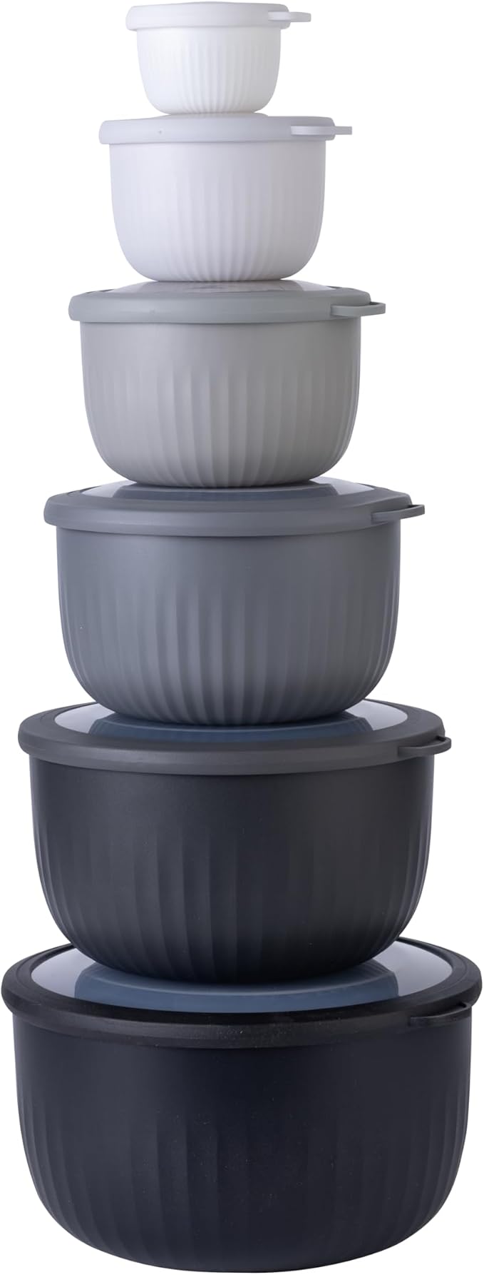 COOK WITH COLOR Prep Bowls with Lids- Wide and Deep Nesting Plastic Small Mixing Bowl Set with Lids, 12 Piece Set - Deep Bowls, Black/White by CookwithColor