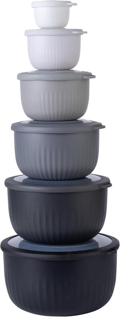 COOK WITH COLOR Prep Bowls with Lids- Wide and Deep Nesting Plastic Small Mixing Bowl Set with Lids, 12 Piece Set - Deep Bowls, Black/White by CookwithColor