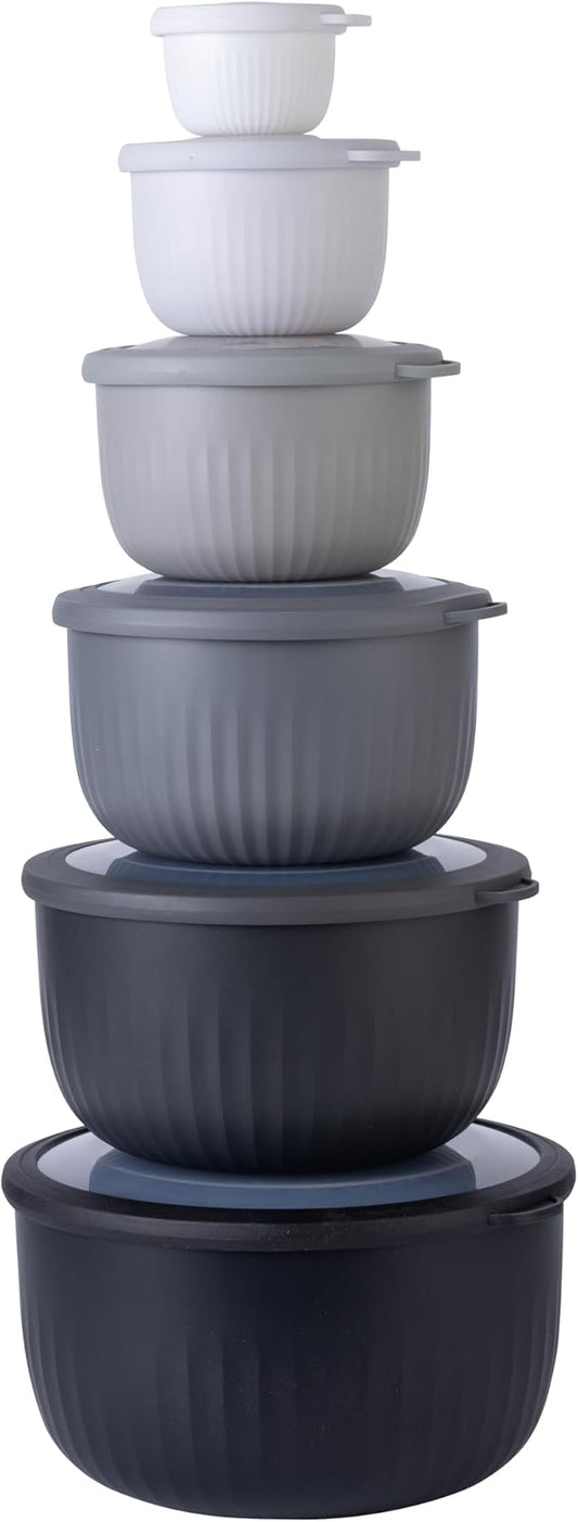 COOK WITH COLOR Prep Bowls with Lids- Wide and Deep Nesting Plastic Small Mixing Bowl Set with Lids, 12 Piece Set - Deep Bowls, Black/White by CookwithColor
