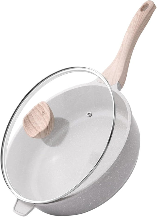 Kordisen Nonstick Ceramic Deep Frying Pan, 10 Inch Non Toxic Skillet with Lid, Healthy Jumbo Cooker, Saute Pan for Cooking, Induction Cookware, PFOA & PFAS Free (Grey) by Kordisen