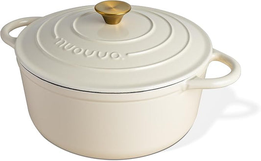 Nuovva Enamelled Cast Iron Dutch Oven Pot with Lid 7.3 Quart Non Stick Casserole Pot – Heavy Duty & Oven Safe up to 500° F for Bread Baking, Braising, Stews, Roasting – 30cm Cream by Nuovva