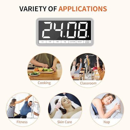 VOCOO Digital Kitchen Timer with 7.8” Extra Large Display, Magnetic, LED with 3 Brightness, 4 Alarms and 3 Volume Levels, Battery Countdown Count Up Timer for Cooking, Classroom, Home Gym (White) - Image 7