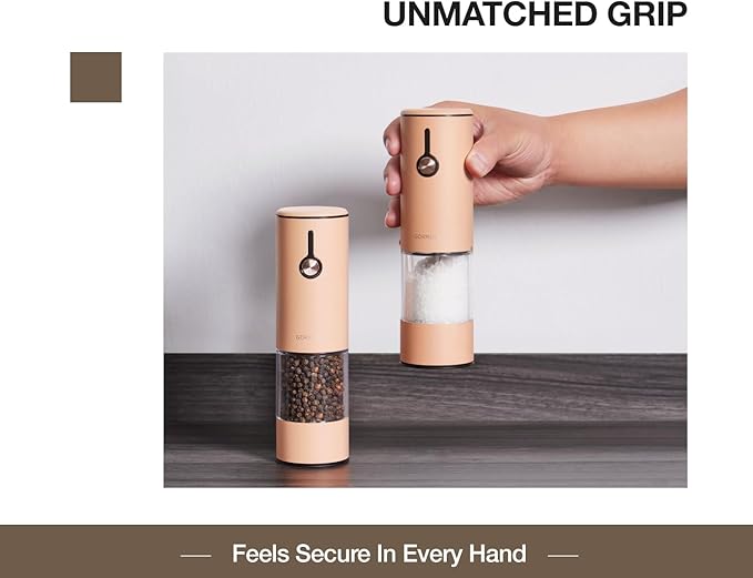 Electric Pepper Grinder and Salt Mill Set - Large Capacity USB Rechargeable Automatic Grinder with Dual LED Lights, One-Handed Operation & Slide Cover - Brushed Stainless Steel - Image 4