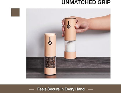 Electric Pepper Grinder and Salt Mill Set - Large Capacity USB Rechargeable Automatic Grinder with Dual LED Lights, One-Handed Operation & Slide Cover - Brushed Stainless Steel - Image 4