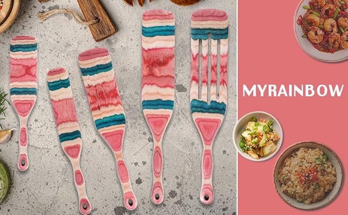 MYRAINBOW A5-3 Spurtle Set, Wooden Utensils for Cooking, Kitchen Utensils Set, Pakkawood Kitchen Cooking Utensils Set, Apartment Essentials Wood Serving Spatula spoon, Home & kitchen Gift - Image 7