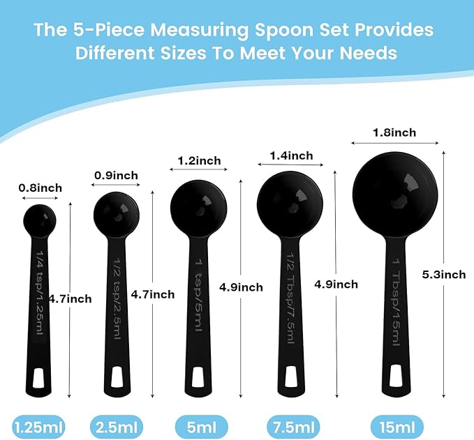 Stainless Steel Measuring Spoons Set of 5, Metal Measuring Cups for Liquid/Food/Kitchen/Baking (Black) - Image 7