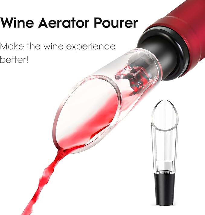 Beneno Multifunctional Wine Bottle Opener Gift Wing Corkscrew, Foil Cutter, Vacuum Stopper & Aerator Pourer, Perfect for Wine Lovers Man Woman, Elegant Black - Image 7