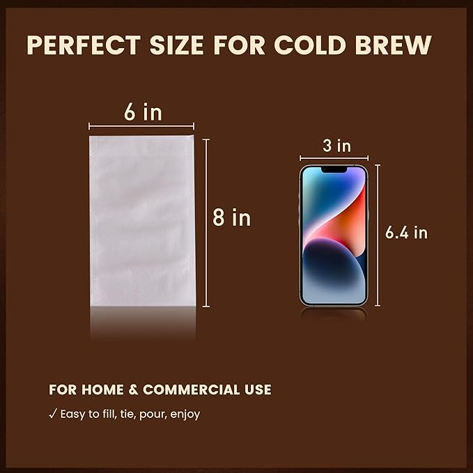 Cold Brew Bags, 100 Count Brew Coffee Filter Bags, 6 * 8 Inch Fine Mesh Drawstring Pouches, Fits Mason Jars & French Press, Ideal for Tea, Herbs & Spices - Image 2