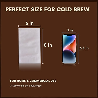 Cold Brew Bags, 100 Count Brew Coffee Filter Bags, 6 * 8 Inch Fine Mesh Drawstring Pouches, Fits Mason Jars & French Press, Ideal for Tea, Herbs & Spices - Image 2