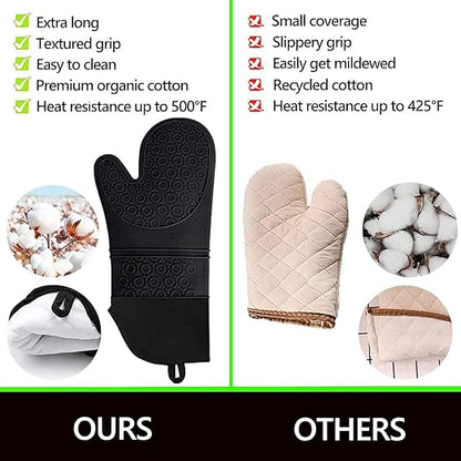 Silicone Oven Mitts and Pot Holders Sets, MTZRFLL Extra Long Heat Resistant Oven Gloves with Hot Pads and Mini Oven Mits Set for Kitchen Baking Cooking, Soft Quilted Lining, Pack of 6 (Black) - Image 3