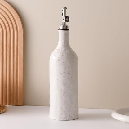 Olive Oil Dispenser Bottle for Kitchen, 23 Oz Ceramic Oil Dispenser with Gravity Spout for Olive Oil, Evoo, Vinegar, Soy Sauce, Coffee Syrups, Oil (White)