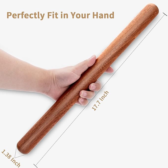 Aisoso French Rolling Pin, 17.7 Inches Wood Rolling Pin for Baking Extra Long Thickened, Classic Wooden Dough Roller for Fondant Pizza Pie Crust Cookie Pastry, Essential Kitchen Utensil, Brown - Image 2