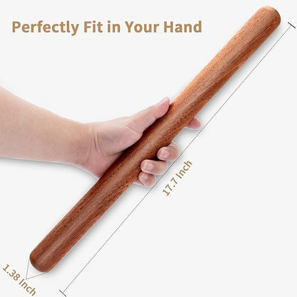 Aisoso French Rolling Pin, 17.7 Inches Wood Rolling Pin for Baking Extra Long Thickened, Classic Wooden Dough Roller for Fondant Pizza Pie Crust Cookie Pastry, Essential Kitchen Utensil, Brown - Image 2