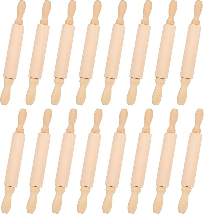 16 Pcs 8 Inch Mini Wooden Rolling Pins Small Wood Rolling Pin Wooden Roller for Girls and Boys Kitchen Baking Pastry Cake Cookie Chef Role-playing Game by Unknown