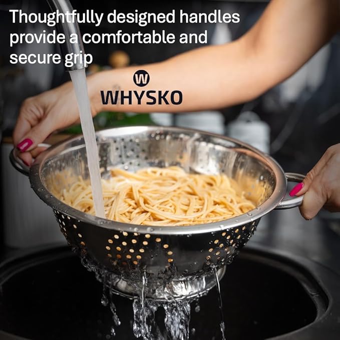 Whysko 3 Pack Stainless Steel Colanders with Handles - 5 Qt, 3 Qt, 1 Qt - Durable Colander for Kitchen Strainers and Colanders Set - Ideal Metal Colander for Pasta, Vegetables, Food Prep - Image 7