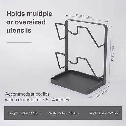Pot Lid Holder While Cooking, Kitchen Pot Lid Storage Rack for stove top, Multifunctional Kitchen Pot Lid Organizer for Countertop (Iron,Dark Grey) - Image 5