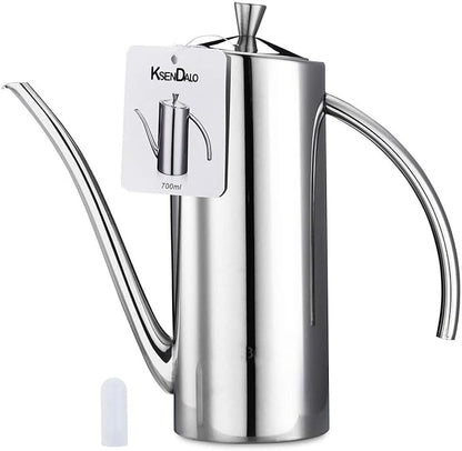 KSENDALO Premium Stainless Steel Olive Oil Dispenser (24oz/700mL) - Leakproof Kitchen Cruet & Olive Oil Bottle with Ergonomic ONE-Piece Body, Long Narrow Spout for Precision Pouring & Arc Handle by KSENDALO