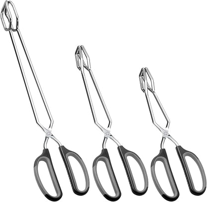 HINMAY Stainless Steel Scissor Tongs Cooking Tongs Set, Set of 3 (Black Handle, 10" 12" 16") by HINMAY