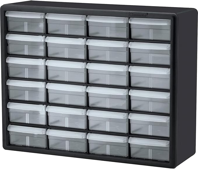 Akro-Mils 24-Drawer Plastic Drawer Storage Cabinet for Garage Organization, Bead Organizer, Building Bricks Storage, Teacher Toolbox, Makeup Organizer, 20" W x 6" D x 16" H, 10124 Black by Akro-Mils