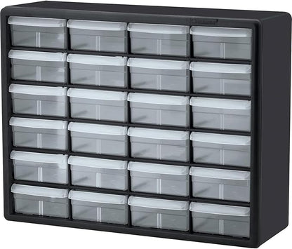 Akro-Mils 24-Drawer Plastic Drawer Storage Cabinet for Garage Organization, Bead Organizer, Building Bricks Storage, Teacher Toolbox, Makeup Organizer, 20" W x 6" D x 16" H, 10124 Black by Akro-Mils
