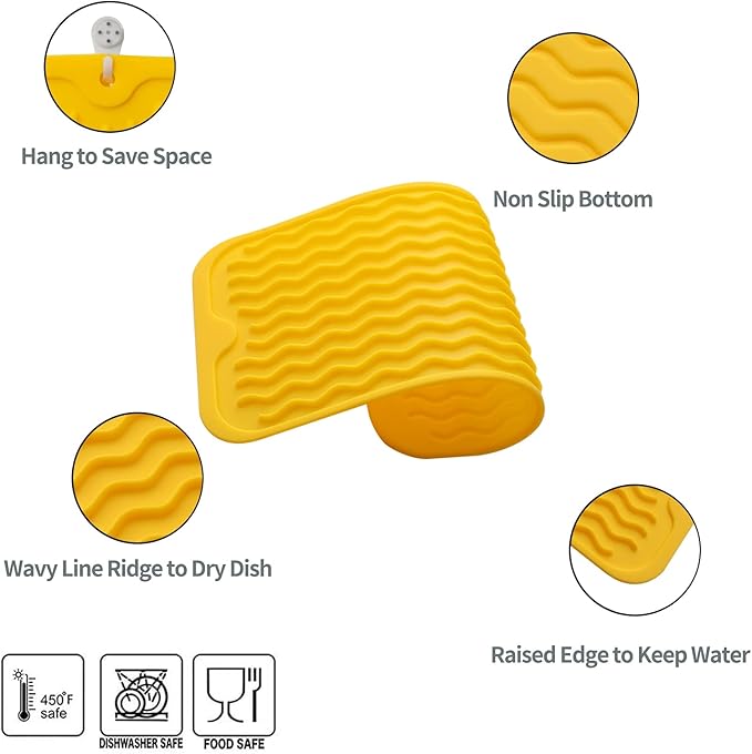 MicoYang Silicone Dish Drying Mat for Multiple Usage,Easy clean,Eco-friendly,Heat-resistant Silicone Mat for Kitchen Counter or Sink,Refrigerator or Drawer Liner Yellow S 12 inches x 6 inches - Image 3