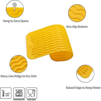 MicoYang Silicone Dish Drying Mat for Multiple Usage,Easy clean,Eco-friendly,Heat-resistant Silicone Mat for Kitchen Counter or Sink,Refrigerator or Drawer Liner Yellow S 12 inches x 6 inches - Image 3