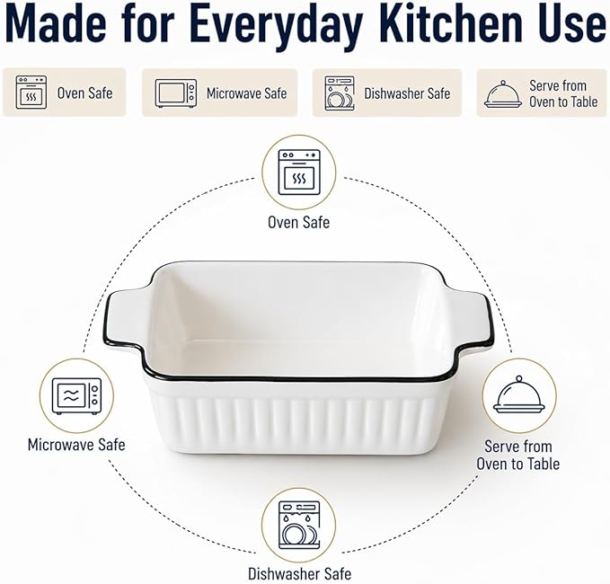 6 Pcs Ceramic Baking Dish, 12 Oz Small Casserole Dish with Handle, Porcelain Bakeware Sets, 5 inch Rectangular Lasagna Pans, Baking Serving Dishes for Casserole, Cakes, Dishwasher Oven Safe - Image 2