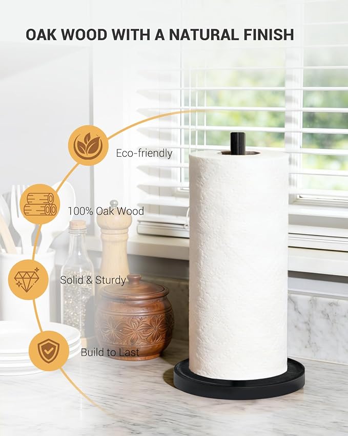 NESAPTO Paper Towel Holder Countertop, Wooden Freestanding Paper Towel Stand for Modern Farmhouse & Cottagecore Decor, Kitchen Bathroom Essential, Black - Image 5