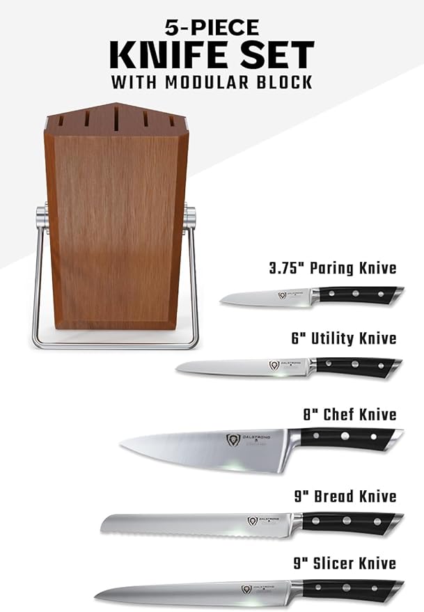 Dalstrong Knife Block Set - 5 Piece - Gladiator Series - with Modular, Multi-Level Block - German High Carbon Steel - Premium ABS Black Handles - NSF Certified - Image 2