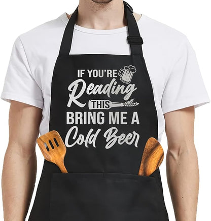 SANDJEST Funny Mens Aprons with Pockets for BBQ Grilling Cooking Grandpa Husband Apron for Birthday Christmas Father's Day