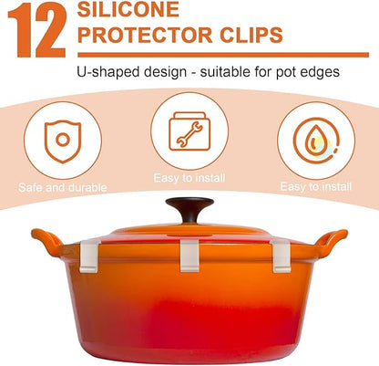 24pcs Dutch Oven Lid Protector Clips, Silicone Dutch Oven Lid Flexible Bumper Protective Clips for Storage (Transparent)