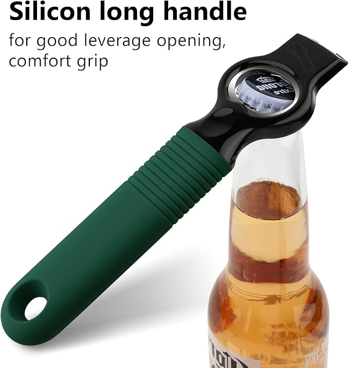 2-Pack Magnetic Beer Bottle Opener & Soda Can Opener, 2-in-1 Bottle Opener and Can Tab Opener Tool for Bartender, Long Nails, Arthritis, Silicone Handle with Build in Magnet - Deep Green - Image 4