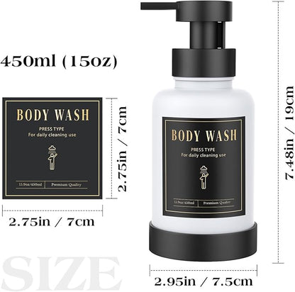 Luxspire Foaming Soap Dispenser, Glass Foam Pump Soap Dispenser, Non-Slip Hand Soap Bottle with 5 Waterproof Labels, 15 Oz Refillable Liquid Soap Bottle for Bathroom & Kitchen, White, 1 Pack