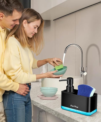 Dish Soap Dispenser with Sponge Holder, 2-in-1 Countertop Small Soap Dispenser for Kitchen and Bathroom, Multi-Scene for Dish Soap, Hand Soap, Lotion, Body Wash (Black) - Image 3