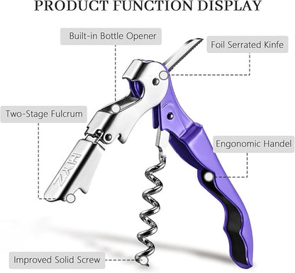 HYZ 2-Pack Wine Opener Waiter Corkscrew, Professional Wine Key for Servers, Bartender with Foil Cutter, Manual Wine Bottle Opener Double Hinged (Lupine) - Image 2