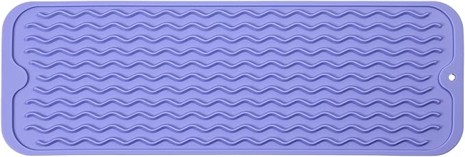 MicoYang Silicone Dish Drying Mat for Multiple Usage,Easy clean,Eco-friendly,Heat-resistant Silicone Mat for Kitchen Counter,Sink,Bar,Bottle,or Cup Light Purple M 17 inches x 6 inches by MicoYang