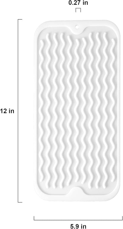 Silicone Dish Drying Mat for Multiple Usage, Easy clean, Eco-friendly, Heat-resistant Dish Drainer Mat for Kitchen Counter,Sink,Refrigerator or Drawer liner (12" x 6", White) - Image 2