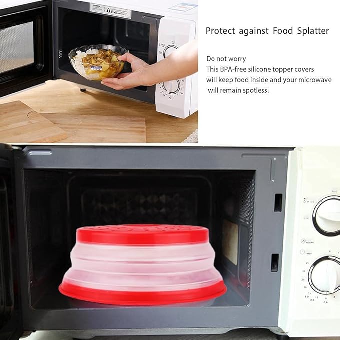 Collapsible Microwave Cover for Food Microwave Splatter Cover Fruit Drainer BPA-Free Dishwasher Safe 10.5 inch (GREY&RED - Image 3