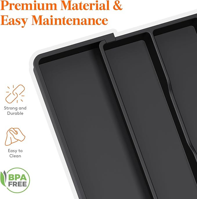Lifewit Utensil Organizer for Kitchen Drawers, Expandable Cooking Utensil Tray, Adjustable Cutlery Silverware Flatware Holder, Plastic Spatula Tools Storage Divider, 13-22 x 15", Black - Image 5
