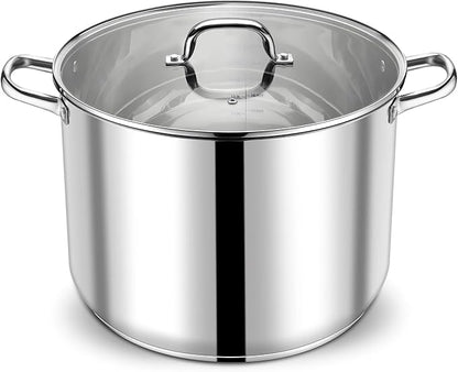 P&P CHEF 24 QT Stock Pot with Lid, Stainless Steel Large Cooking Pot, Soup Canning Stockpot for Stewing Simmering, Tri-ply Bottom for All Stoves, Heavy-Duty &Dishwasher Safe & Food-Grade by PPCHEF