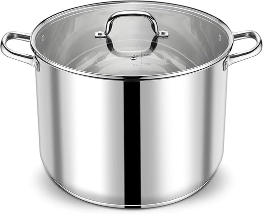 P&P CHEF 24 QT Stock Pot with Lid, Stainless Steel Large Cooking Pot, Soup Canning Stockpot for Stewing Simmering, Tri-ply Bottom for All Stoves, Heavy-Duty &Dishwasher Safe & Food-Grade by PPCHEF