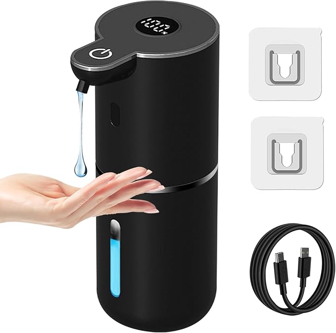 OHIFAST Automatic Liquid Soap Dispenser Touchless, USB Rechargeable Smart Hand Soap Dispenser, 6-Level Adjustable, 12.8oz/380mL, Compatible with Thick Thin Dish Soap for Bathroom Kitchen-Black by OHIFAST