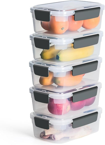 YORY 9 cup Plastic Food Storage Containers with Lids Nestable Freezer Dishwasher Safe Rectangle Meal Prep Container Set,5-Pack by YORY