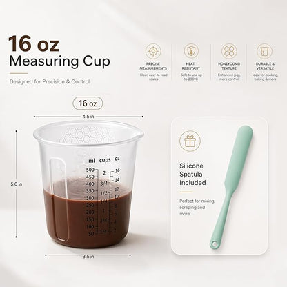 Palksky Silicone Measuring Cups Set 2-Cup with Jar Spatula, Microwave Safe, Honeycomb Heat-Control Grip, Easy-Read Liquid Measuring for Baking, Cooking & Chocolate Melting